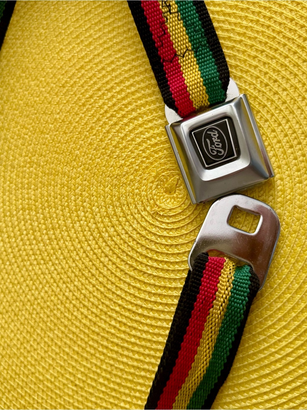 Ford Branded Multicolor Stripe Webbing Adjustable Belt - Black/Red/Green/Yellow
